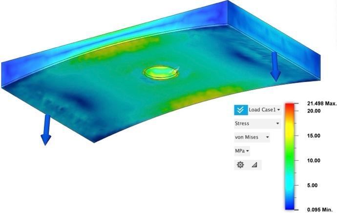 Fusion 360 von Mises stress result for the curved QuAC baseplate